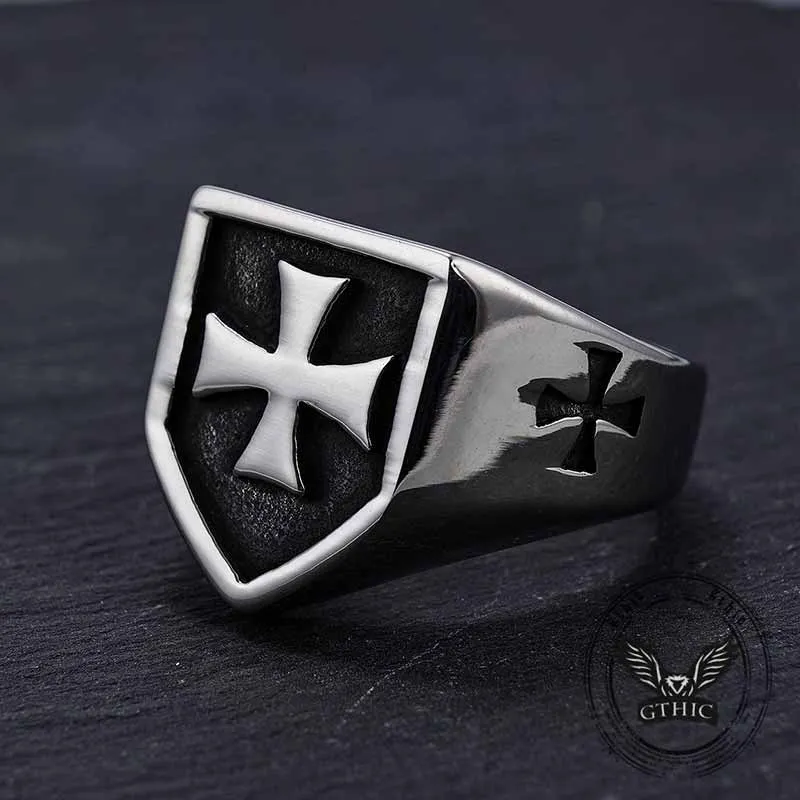 Vintage Cross Pattern Stainless Steel Shield Ring sold by GTHIC product image thumbnail 3