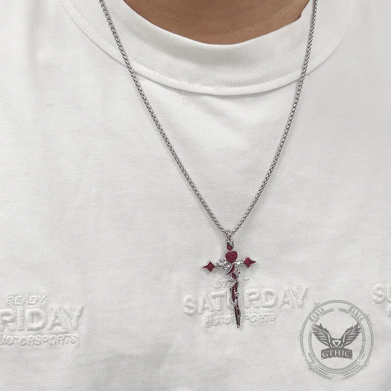 Gothic Thorn Rose Heart Gem Cross Copper Pendant sold by GTHIC product image thumbnail 2