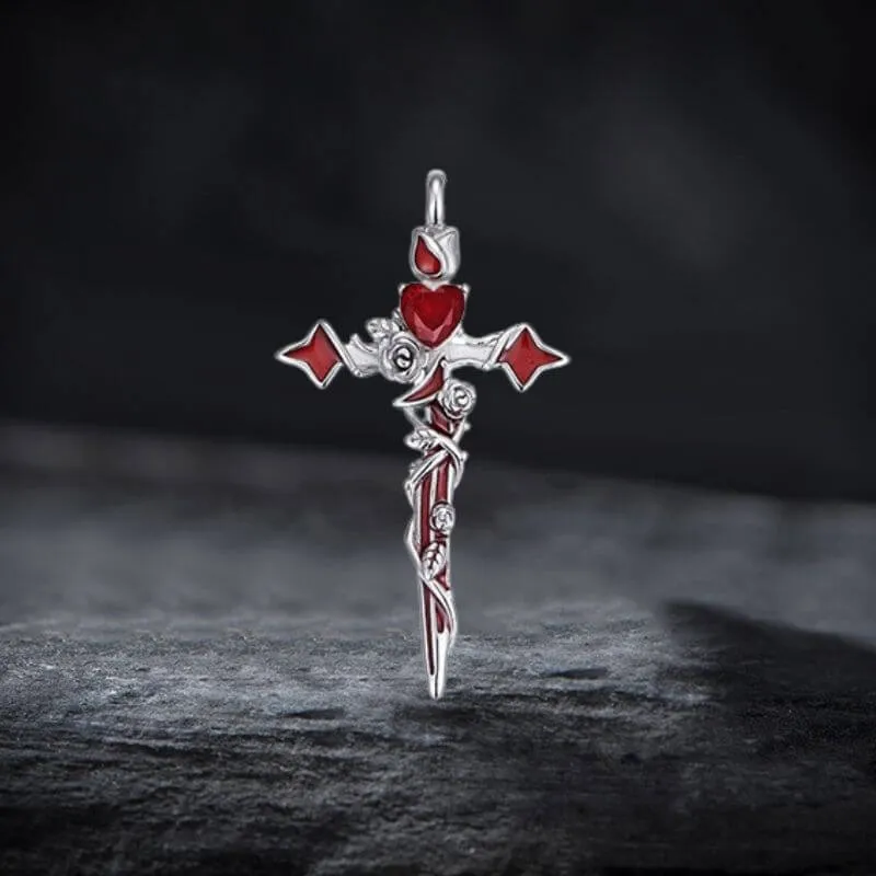 Gothic Thorn Rose Heart Gem Cross Copper Pendant sold by GTHIC product image thumbnail 5