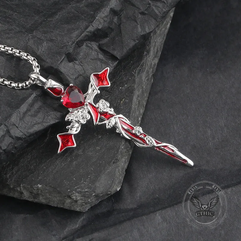 Gothic Thorn Rose Heart Gem Cross Copper Pendant sold by GTHIC product image thumbnail 3