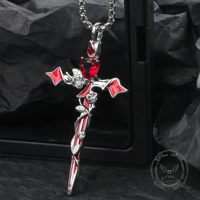 Gothic Thorn Rose Heart Gem Cross Copper Pendant sold by GTHIC