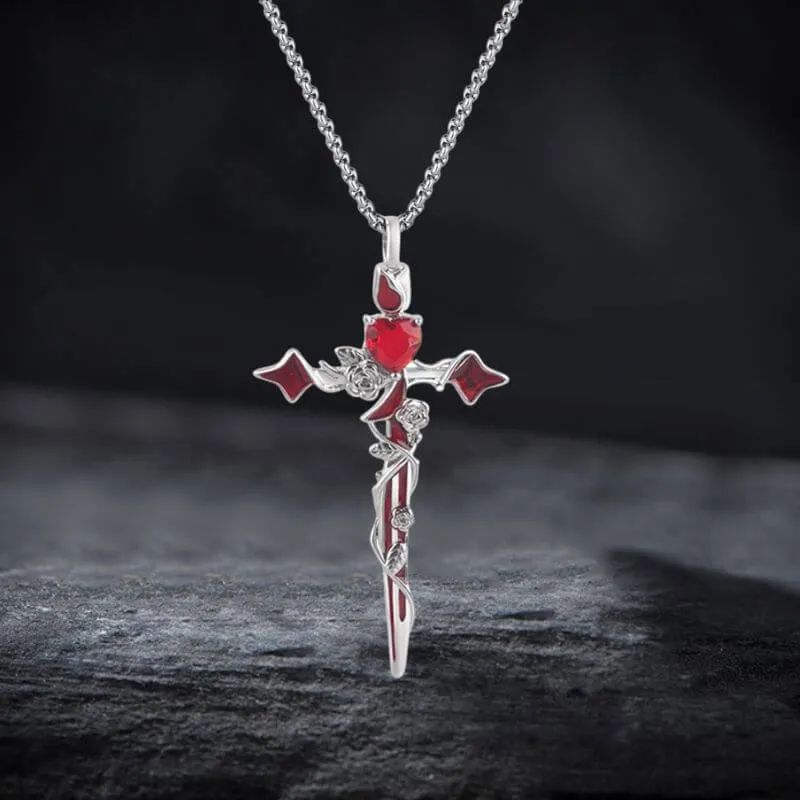 Gothic Thorn Rose Heart Gem Cross Copper Pendant sold by GTHIC product image thumbnail 4