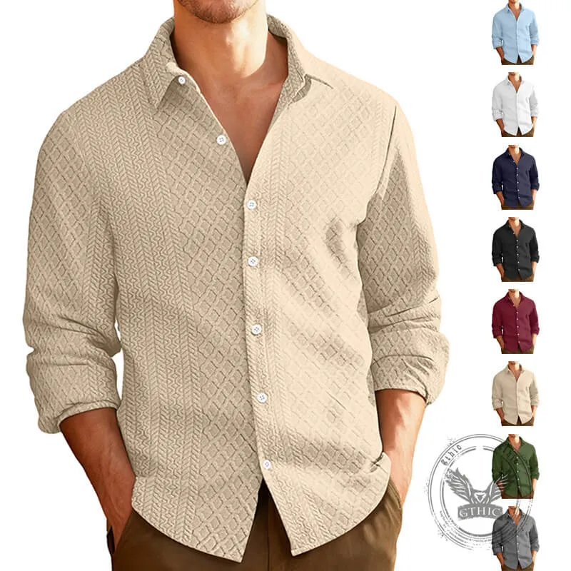 Casual Woven Single-Breasted Lapel Long-Sleeved Shirt sold by GTHIC