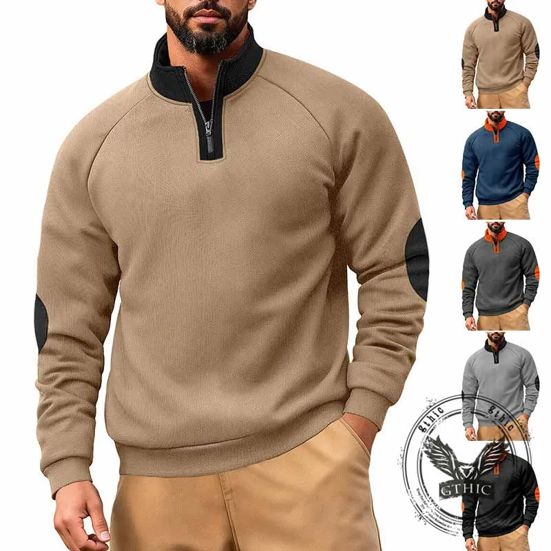 Fashion Colorblock Half-Zip Stand Collar Sweatshirt sold by GTHIC