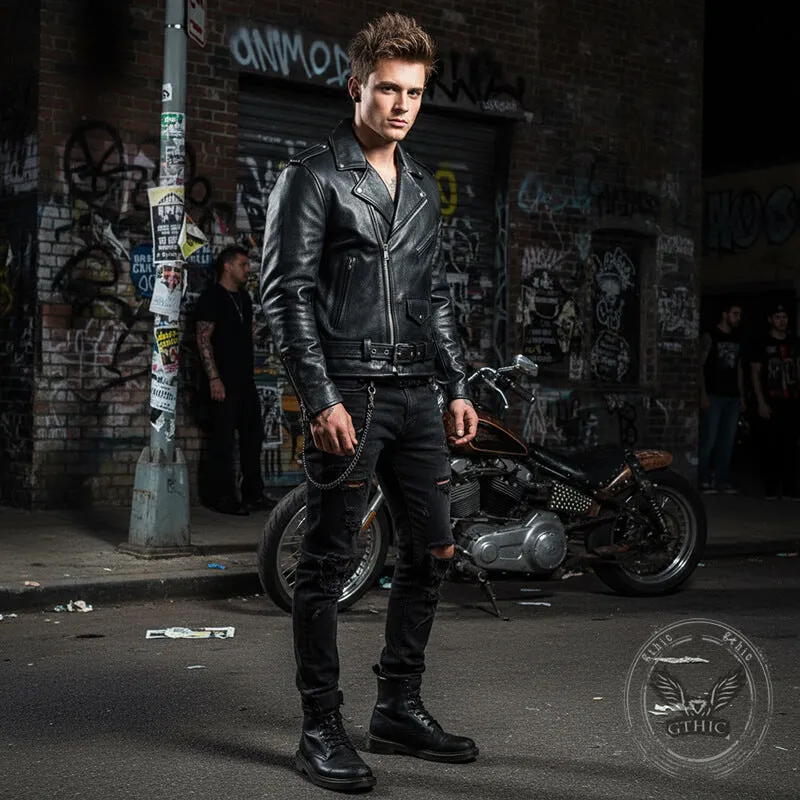 Punk Lapel Diagonal Zipper PU Leather Motorcycle Jacket sold by GTHIC product image thumbnail 2