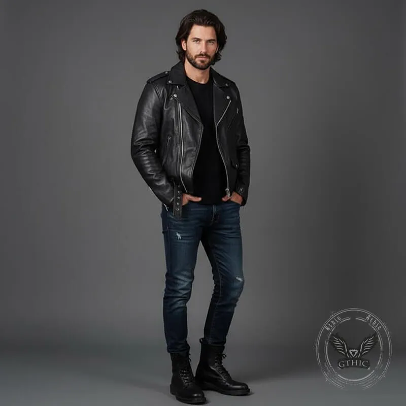 Punk Lapel Diagonal Zipper PU Leather Motorcycle Jacket sold by GTHIC product image thumbnail 3