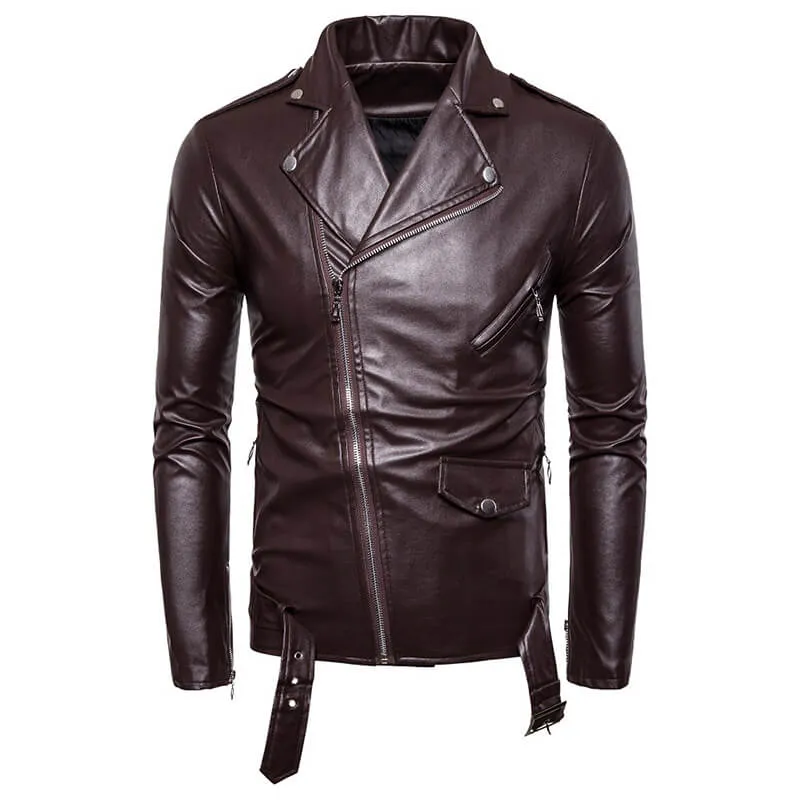 Punk Lapel Diagonal Zipper PU Leather Motorcycle Jacket sold by GTHIC product image thumbnail 4