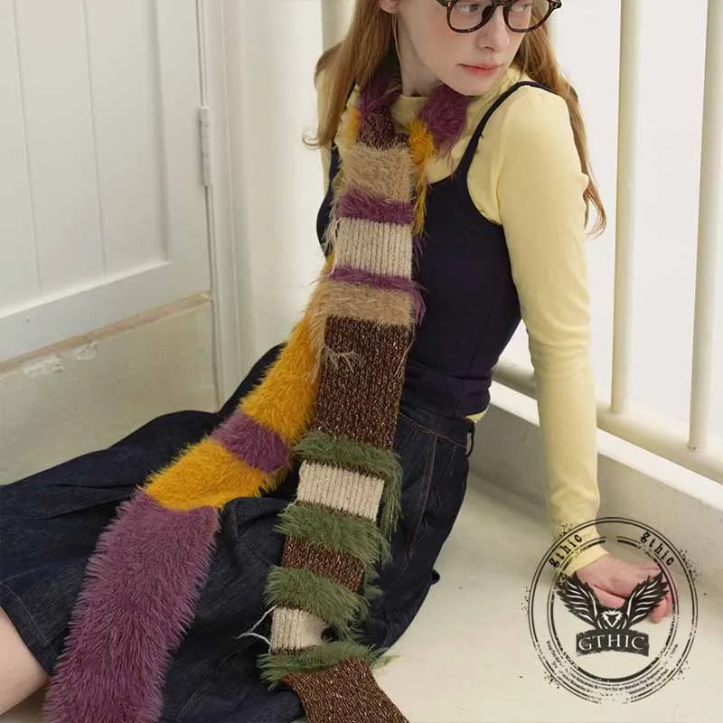 Fashion Y2K Colorblock Striped Knitted Tassel Scarf sold by GTHIC