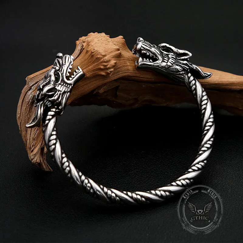 Viking Double Dragon Head Stainless Steel Nordic Open Bracelet sold by GTHIC