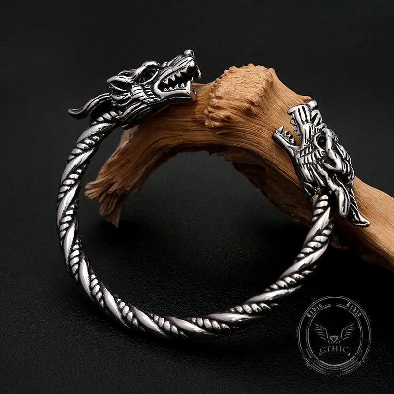Viking Double Dragon Head Stainless Steel Nordic Open Bracelet sold by GTHIC product image thumbnail 3