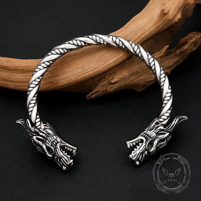 Viking Double Dragon Head Stainless Steel Nordic Open Bracelet sold by GTHIC product image thumbnail 5