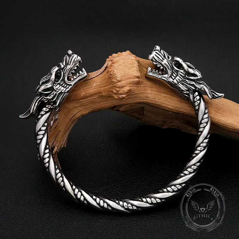 Viking Double Dragon Head Stainless Steel Nordic Open Bracelet sold by GTHIC product image thumbnail 4