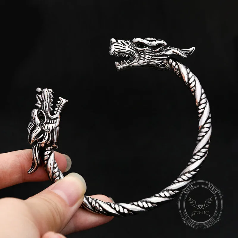 Viking Double Dragon Head Stainless Steel Nordic Open Bracelet sold by GTHIC product image thumbnail 2