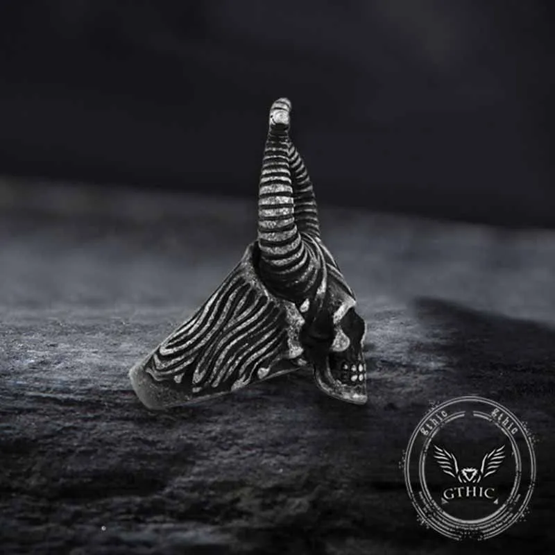 Vintage Satan Horn Stainless Steel Skull Ring sold by GTHIC product image thumbnail 5