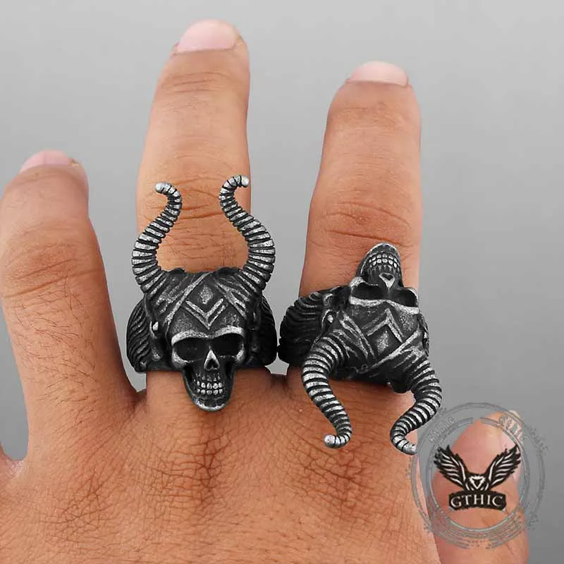 Vintage Satan Horn Stainless Steel Skull Ring sold by GTHIC product image thumbnail 2