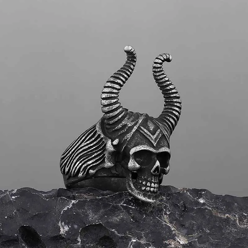 Vintage Satan Horn Stainless Steel Skull Ring sold by GTHIC product image thumbnail 3