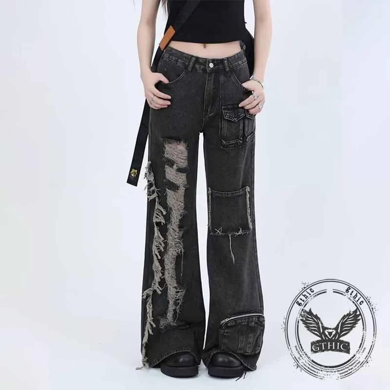 Hip-Hop American High Street Ripped Beggar Jeans sold by GTHIC