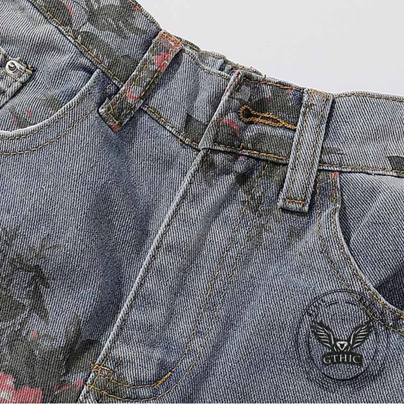 Fashion Y2K Floral Print Ripped Straight Jeans sold by GTHIC product image thumbnail 5