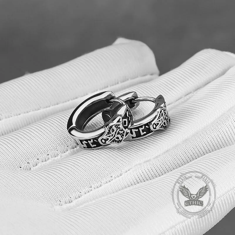 Nordic Wolf Head Stainless Steel Viking Hoop Earrings sold by GTHIC product image thumbnail 4