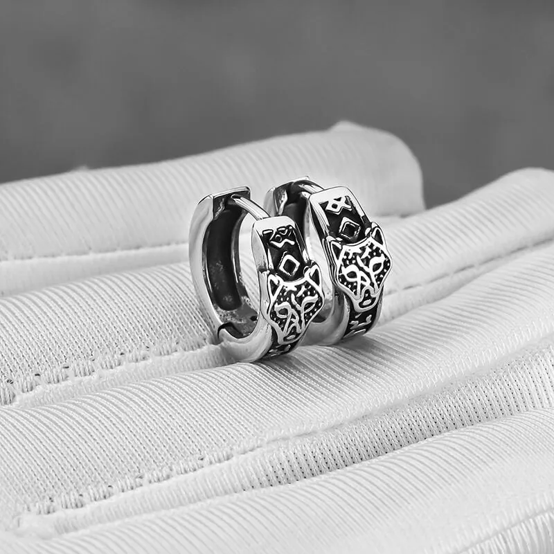 Nordic Wolf Head Stainless Steel Viking Hoop Earrings sold by GTHIC product image thumbnail 3