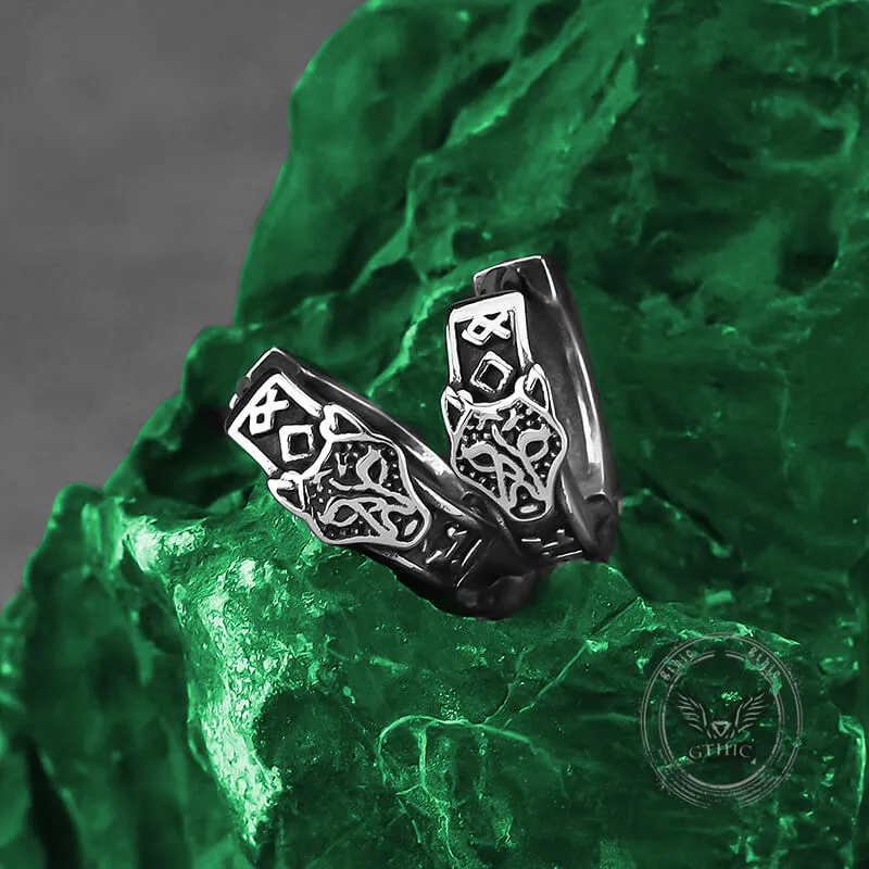 Nordic Wolf Head Stainless Steel Viking Hoop Earrings sold by GTHIC