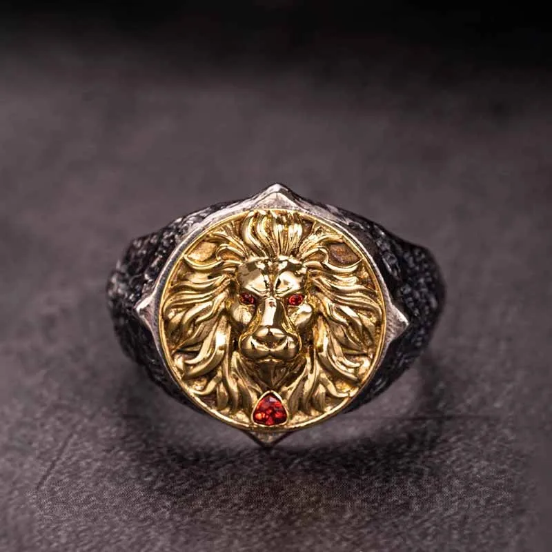 Retro Roaring Lion's Fury Gem Sterling Silver Ring sold by GTHIC