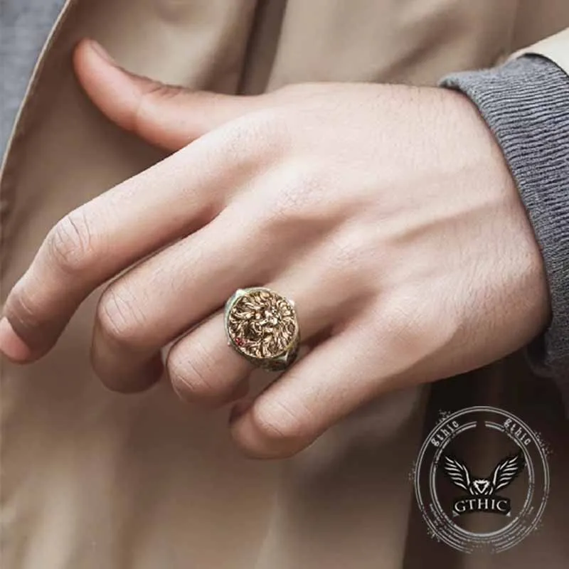 Retro Roaring Lion's Fury Gem Sterling Silver Ring sold by GTHIC product image thumbnail 3