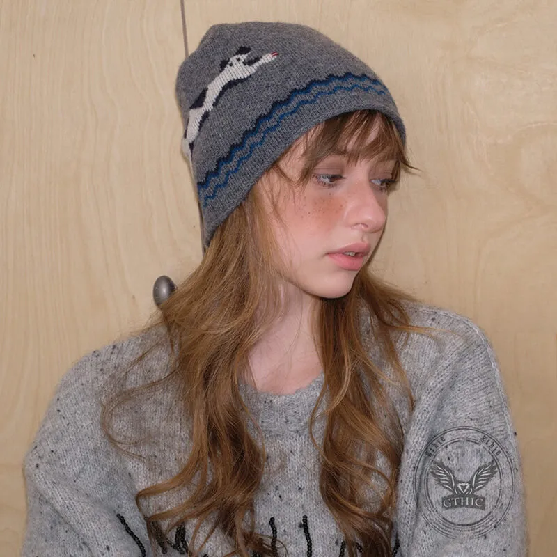 Soft Kitten Jacquard Pure Wool Knitted Beanie Hat sold by GTHIC