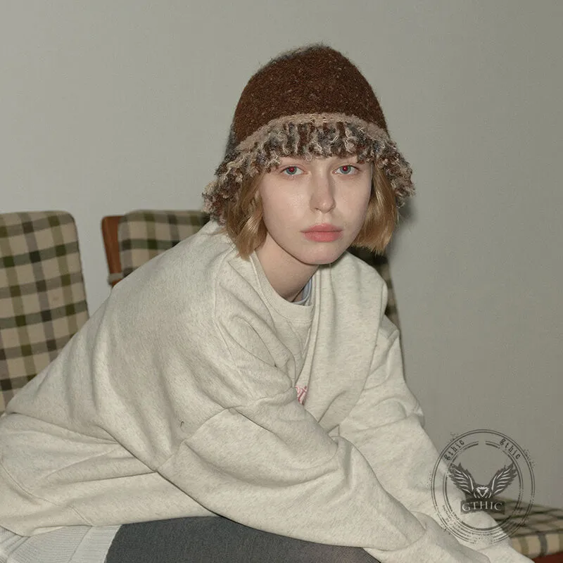 Retro Fringed Edge Patchwork Knitted Bucket Hat sold by GTHIC product image thumbnail 3