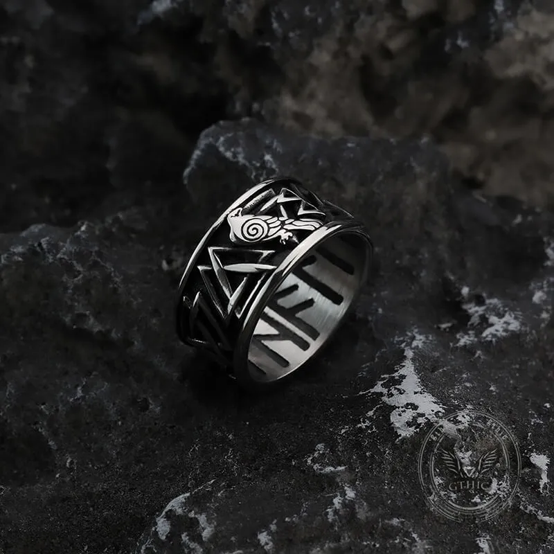 Viking Raven Valknut Rune Stainless Steel Ring sold by GTHIC