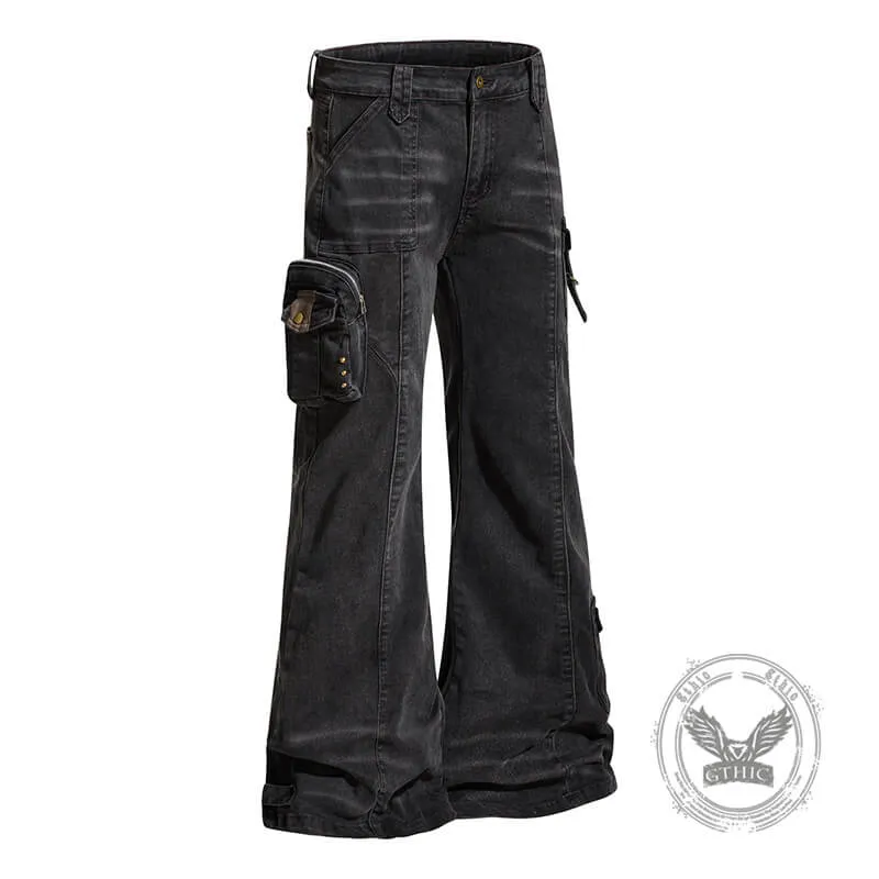American Retro Style Multi-Pocket Flared Jeans sold by GTHIC