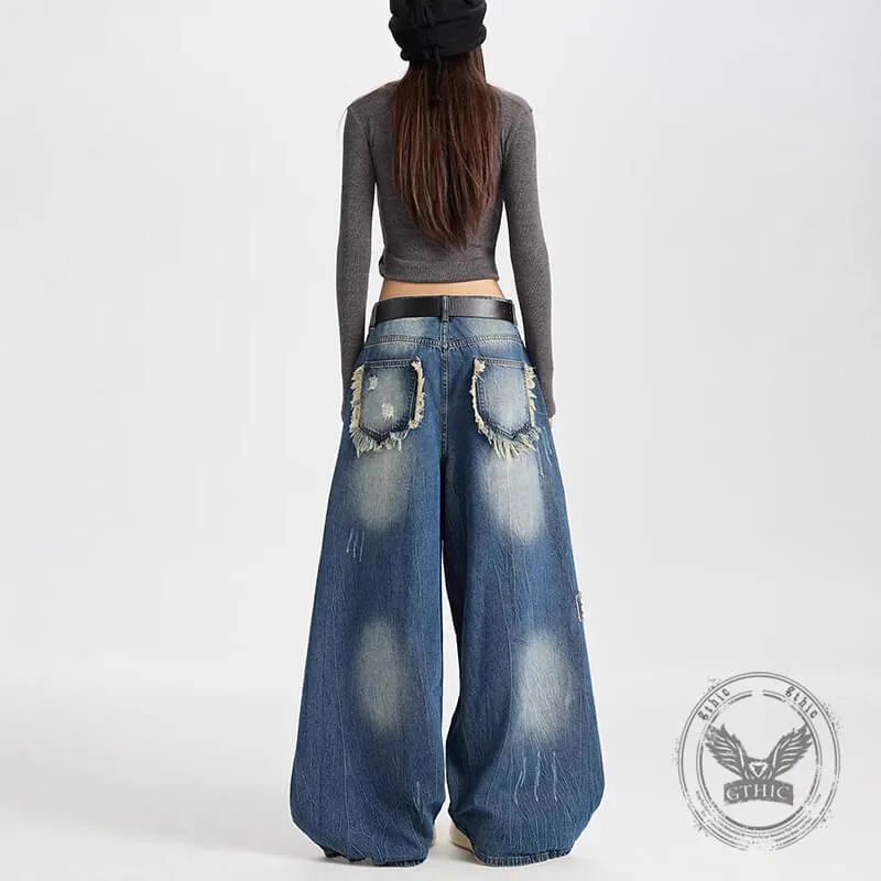 Retro Hip-Hop Rivets Patches Loose Scimitar Jeans sold by GTHIC product image thumbnail 5