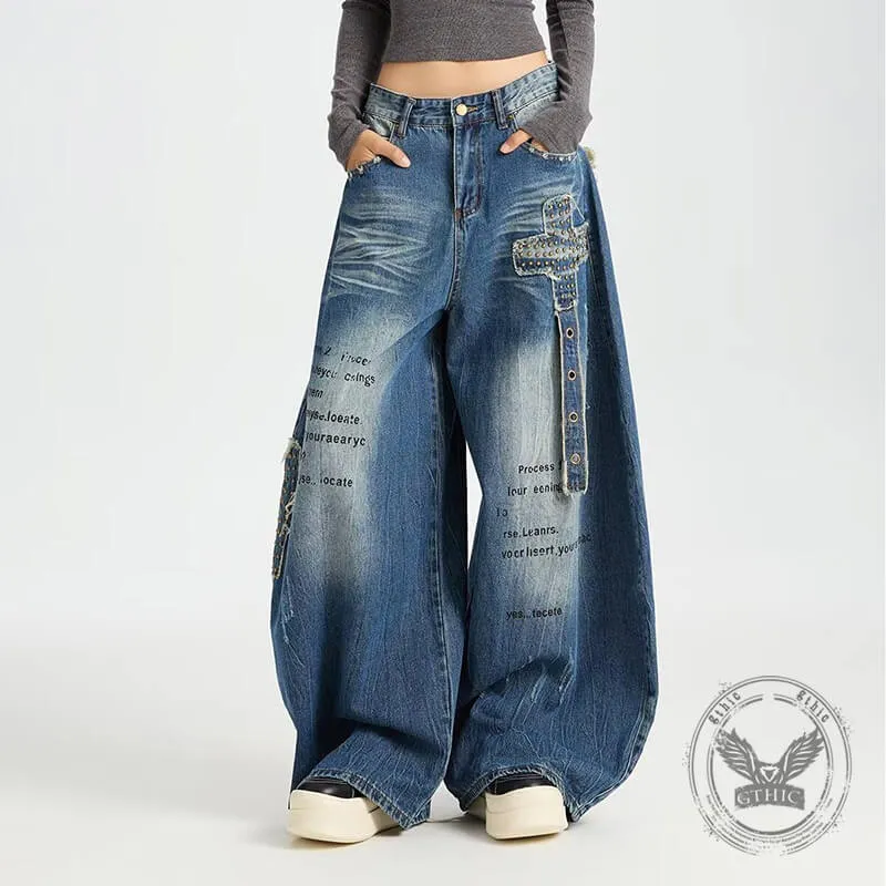 Retro Hip-Hop Rivets Patches Loose Scimitar Jeans sold by GTHIC product image thumbnail 3