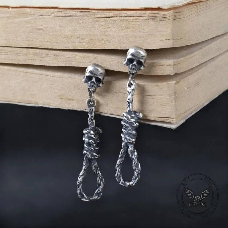 Skull And Rope Knot Sterling Silver Drop Earrings sold by GTHIC