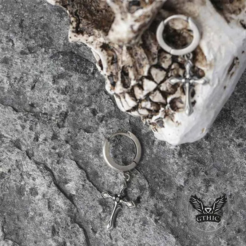 Vintage Claw-Set Gemstone Cross Sterling Silver Earrings sold by GTHIC product image thumbnail 4