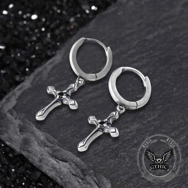 Vintage Claw-Set Gemstone Cross Sterling Silver Earrings sold by GTHIC product image thumbnail 5