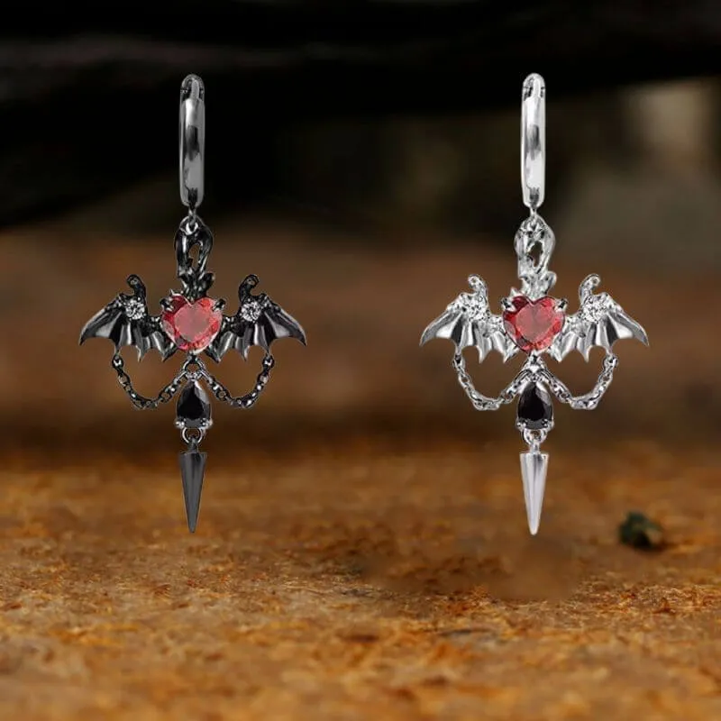 Gothic Gem Heart Bat Zinc Alloy Drop Earrings sold by GTHIC