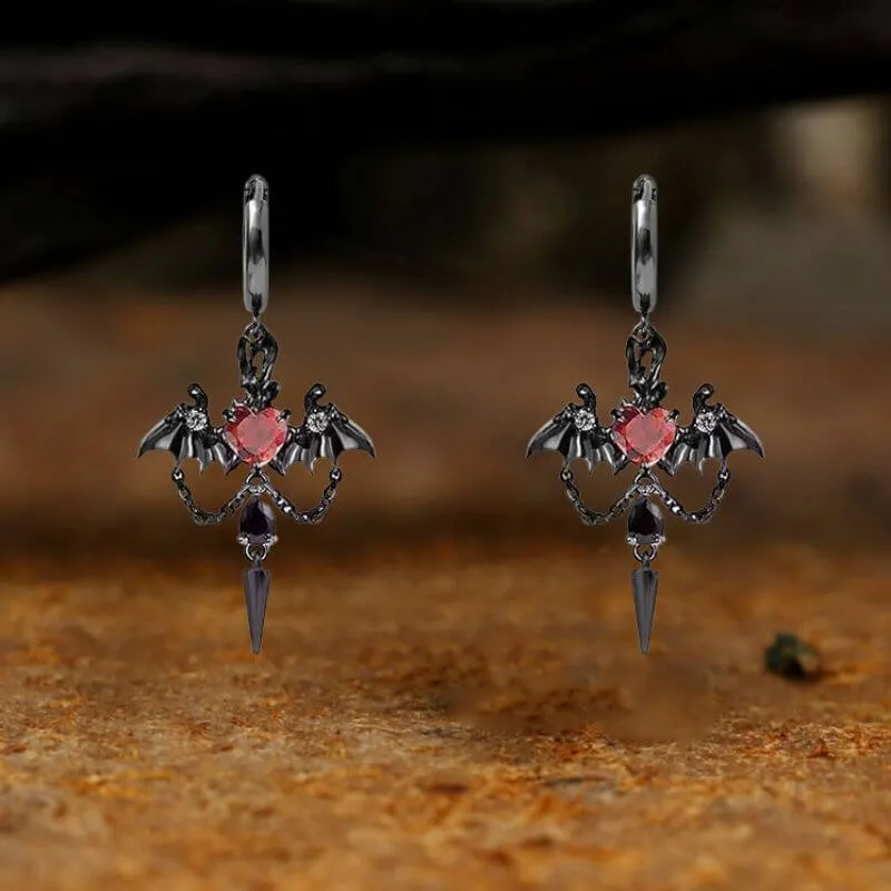 Gothic Gem Heart Bat Zinc Alloy Drop Earrings sold by GTHIC product image thumbnail 4