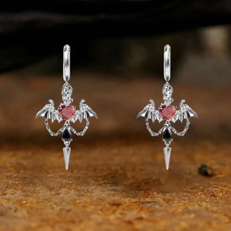 Gothic Gem Heart Bat Zinc Alloy Drop Earrings sold by GTHIC product image thumbnail 5
