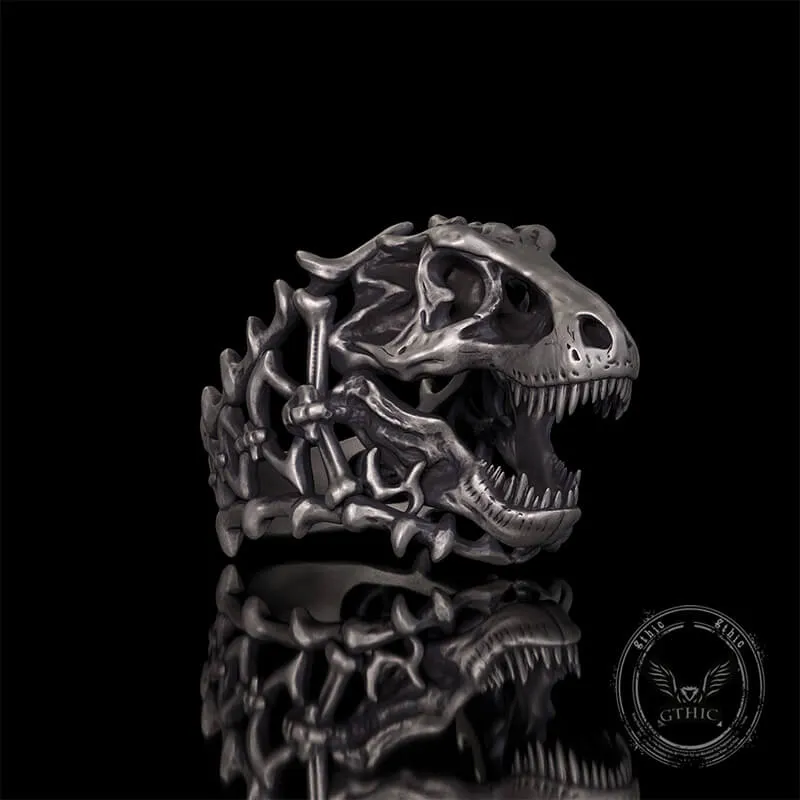 Roaring Tyrannosaurus Rex Skull Sterling Silver Ring sold by GTHIC product image thumbnail 4