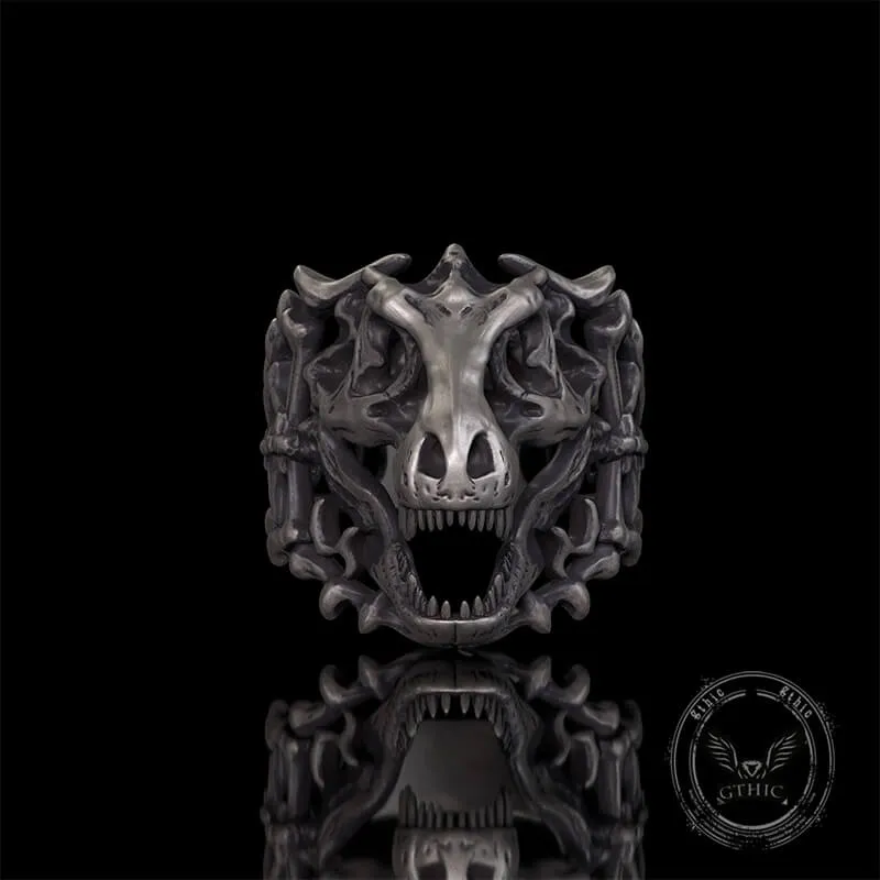 Roaring Tyrannosaurus Rex Skull Sterling Silver Ring sold by GTHIC product image thumbnail 2