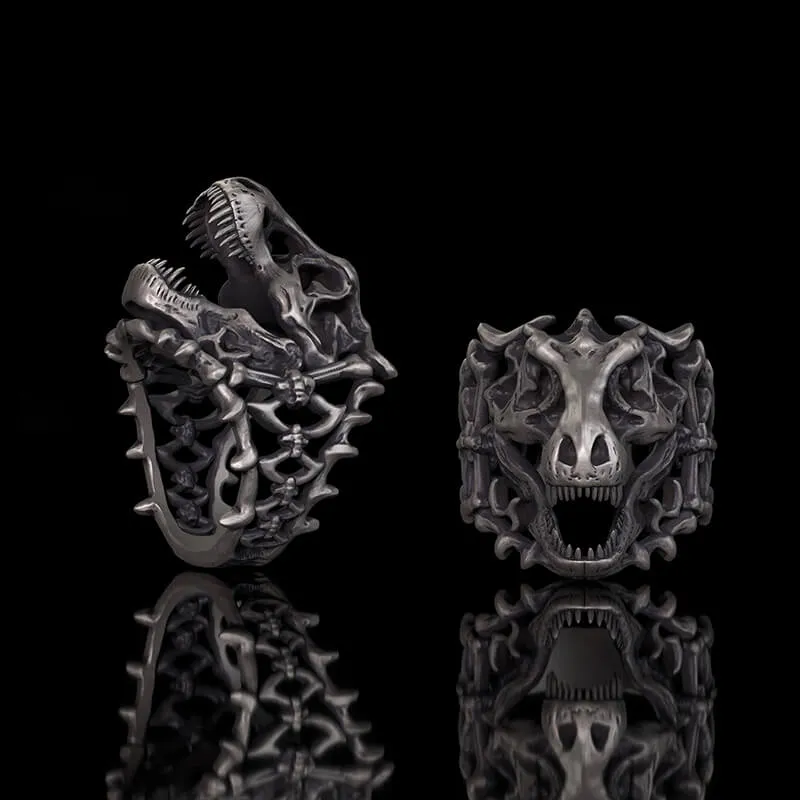 Roaring Tyrannosaurus Rex Skull Sterling Silver Ring sold by GTHIC