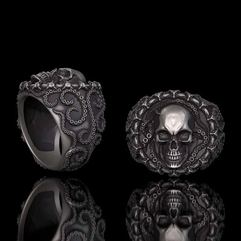 Gothic Tentacle Skull Head Sterling Silver Ring sold by GTHIC