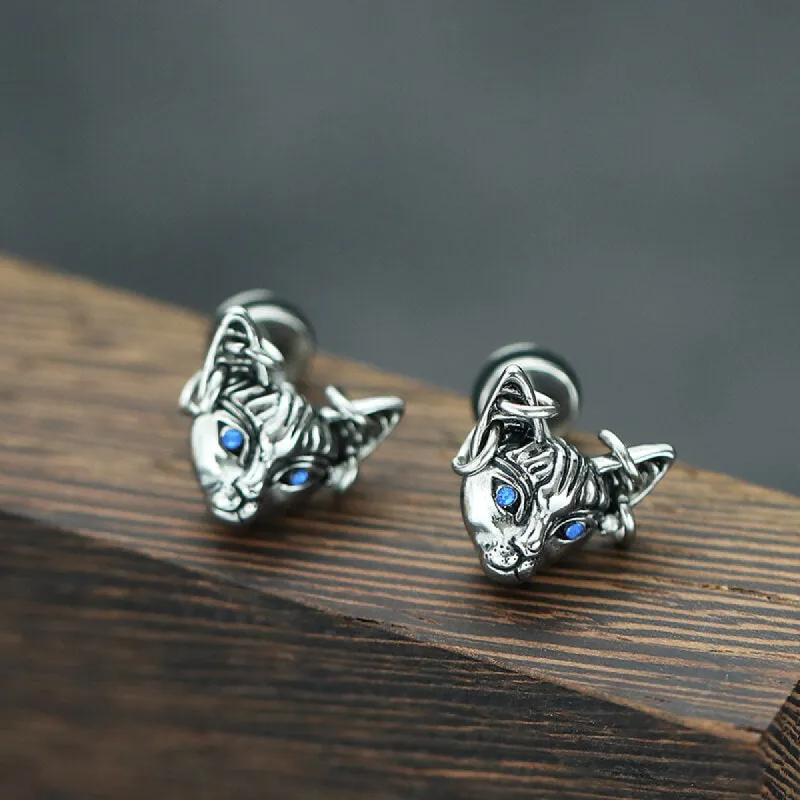 Blue Eye Cat Stainless Steel Stud Earring made by GTHIC