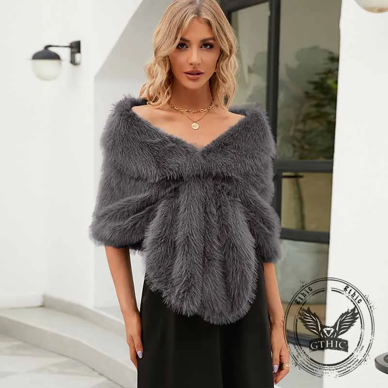 Fashion V-Neck Faux Fur Party Gown Plush Shawl sold by GTHIC product image thumbnail 3