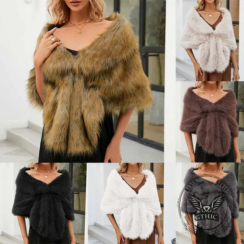 Fashion V-Neck Faux Fur Party Gown Plush Shawl sold by GTHIC product image thumbnail 4