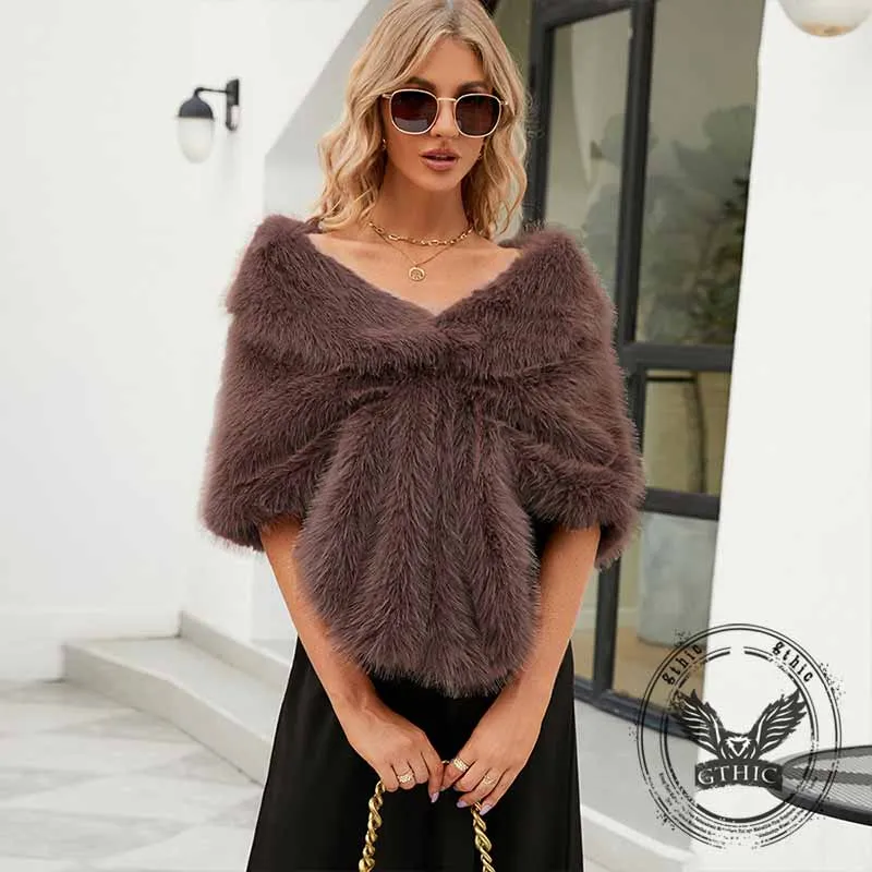 Fashion V-Neck Faux Fur Party Gown Plush Shawl sold by GTHIC