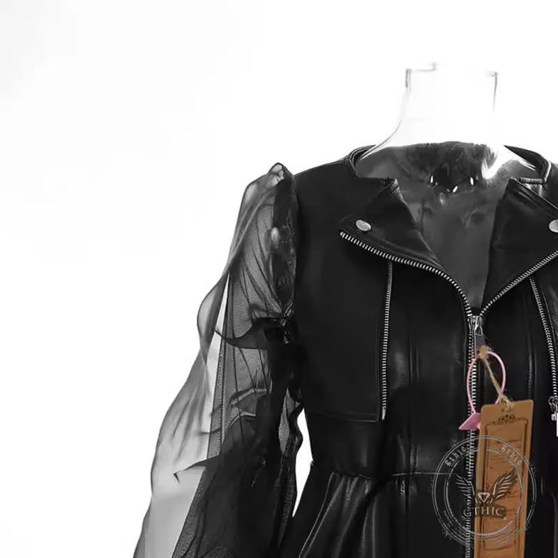 Punk Patchwork Sheer Mesh PU Leather Biker Jacket sold by GTHIC product image thumbnail 5