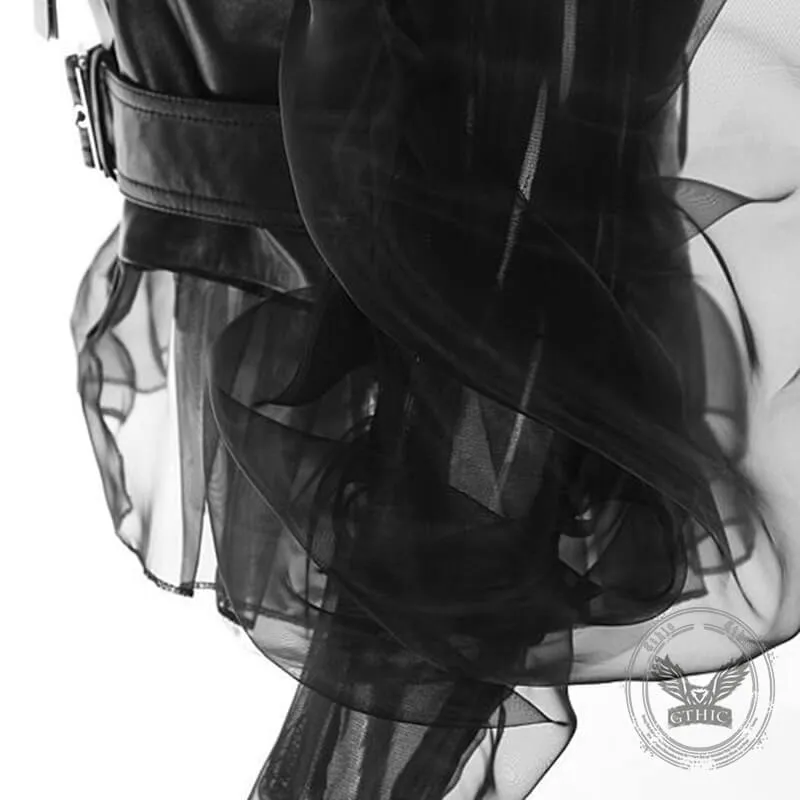 Punk Patchwork Sheer Mesh PU Leather Biker Jacket sold by GTHIC product image thumbnail 4