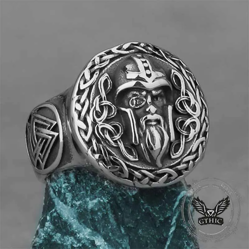 Viking Celtic Knot Odin Head Stainless Steel Ring sold by GTHIC